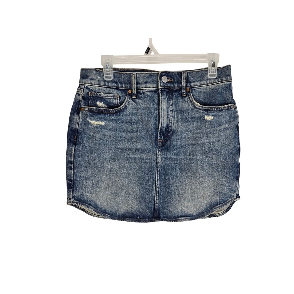 Express Conscious Edit Blue Denim Mini Skirt Distressed High Waisted Size 6